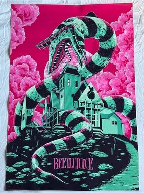 Brand New Beetlejuice Pink & Green Graphic Vintage Movie Film Poster Horror Art